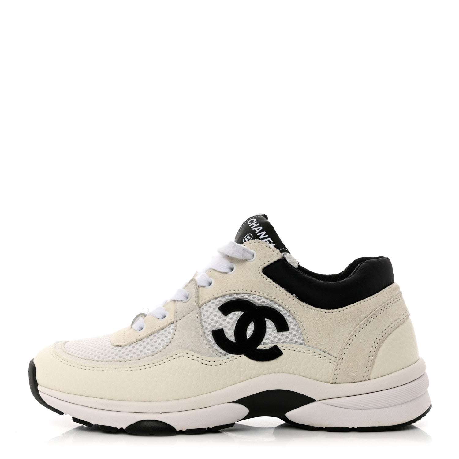 Chanel Mesh Suede Calfskin Grained Calfskin Womens CC Sneakers 36 White Black 1 of 10