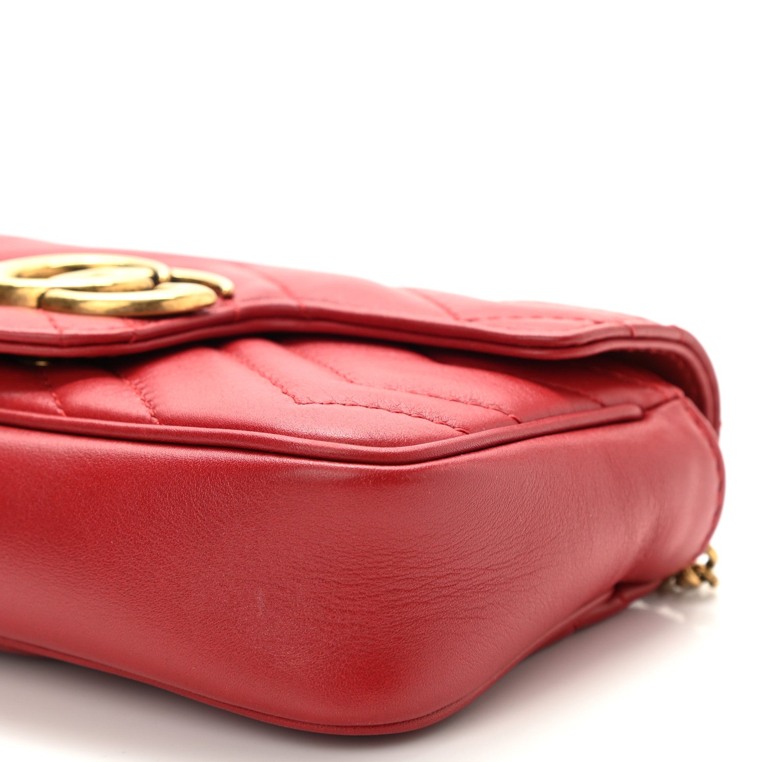 Gucci Calfskin Matelasse Super Mini GG Marmont Shoulder Bag Hibiscus Red 9 of 9