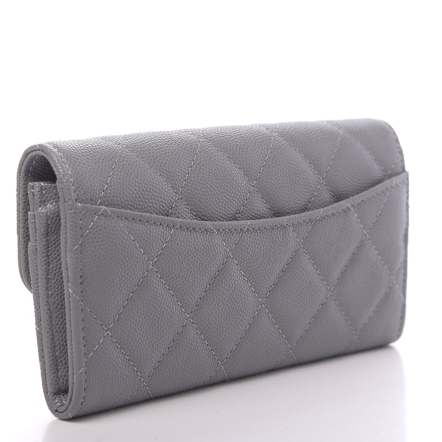 Caviar Quilted Medium Flap Wallet Grey