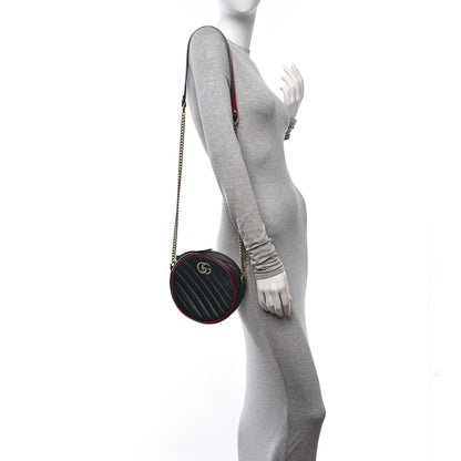 Gucci Vintage Effect Calfskin Matelasse Diagonal Mini Torchon GG Marmont Round Shoulder Bag Black Romantic Cherry 2 of 10