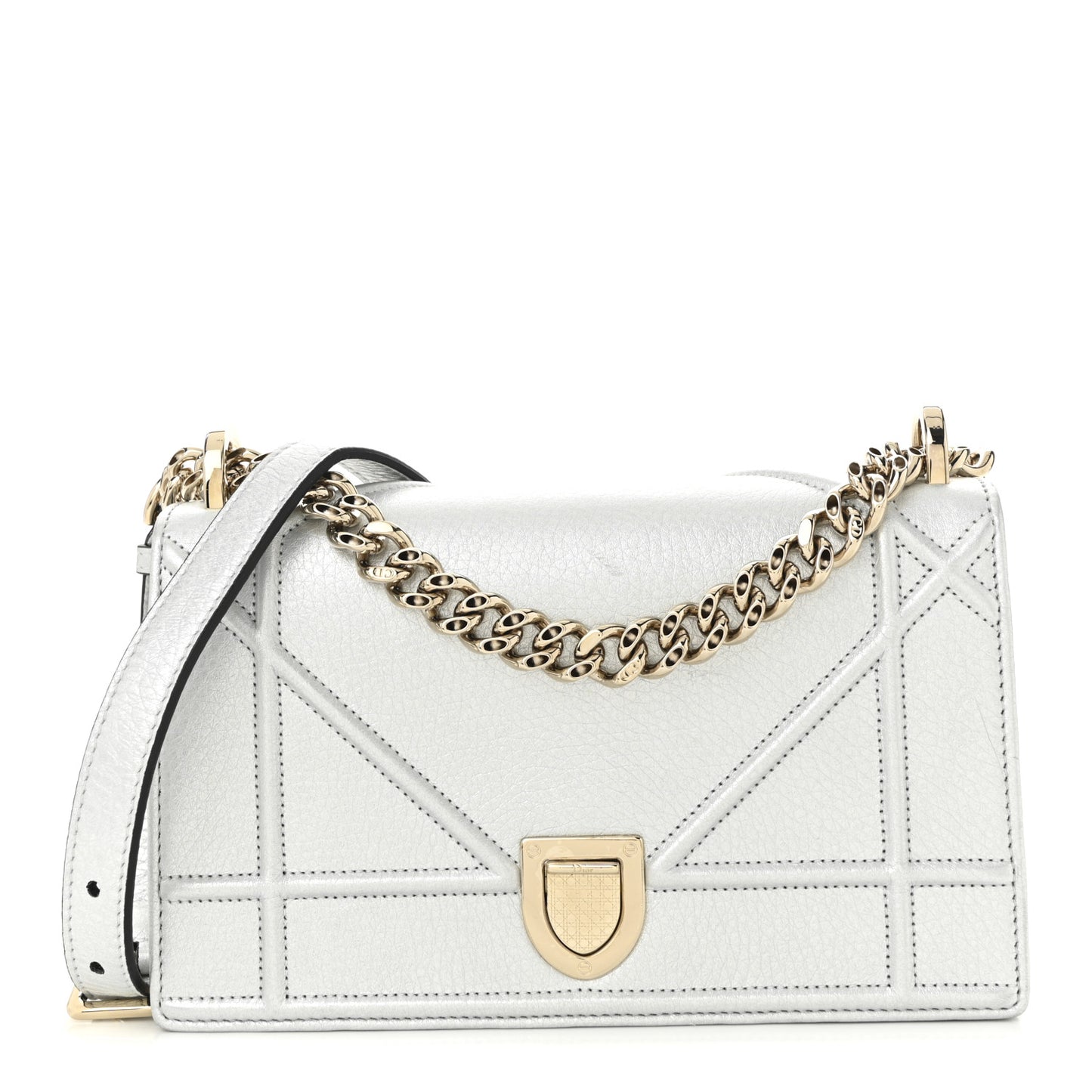 Metallic Calfskin Small Diorama Flap Bag Silver