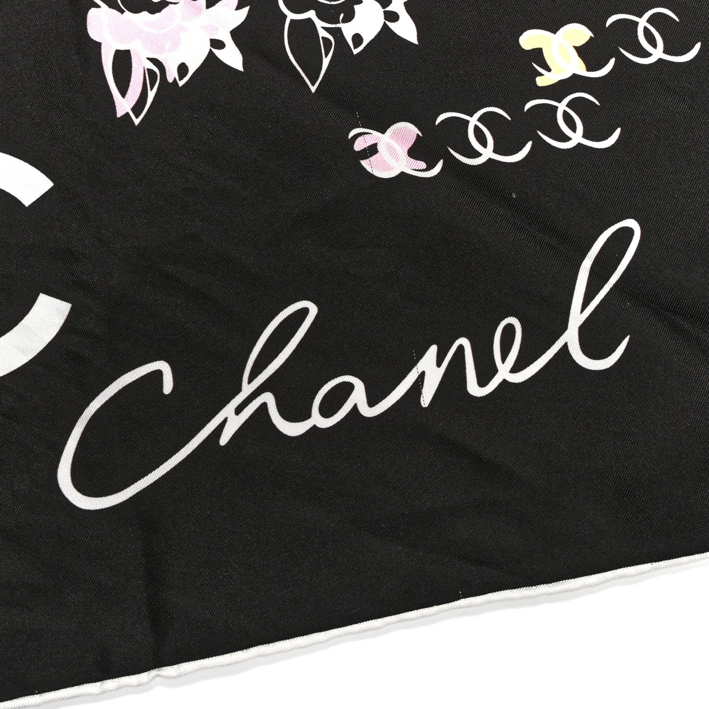 Silk Camellia CC Square Scarf Multicolor Black