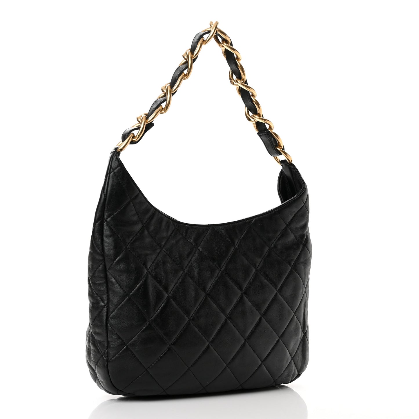 Lambskin Quilted Large CC Funky Town Hobo Black
