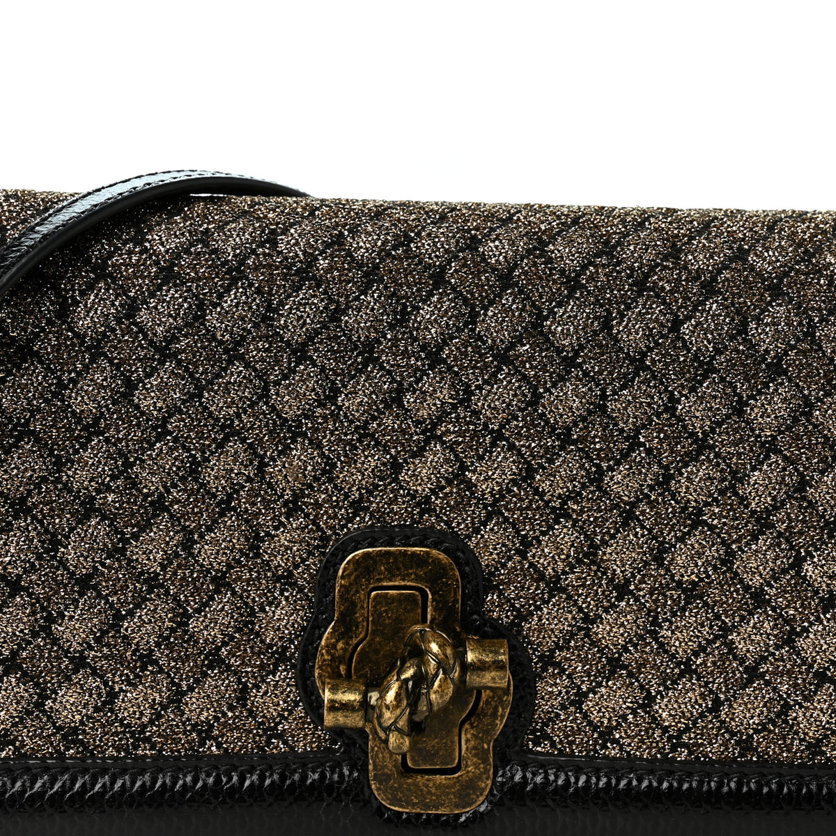 Bottega Veneta Metallic Wool Woven Patent Ayers Olimpia Knot Gold Black 7 of 10