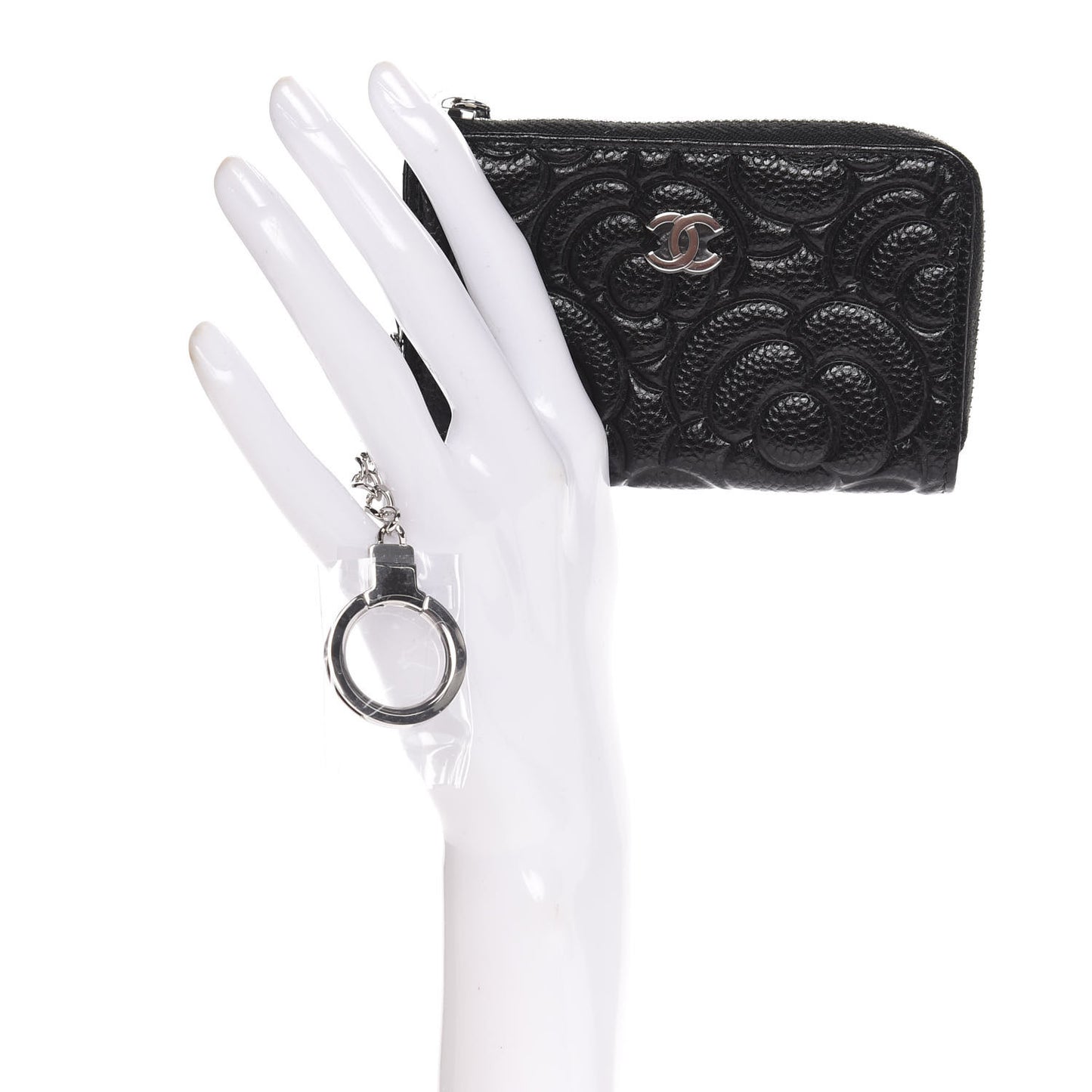 Caviar Camellia Embossed Key Holder Case Black