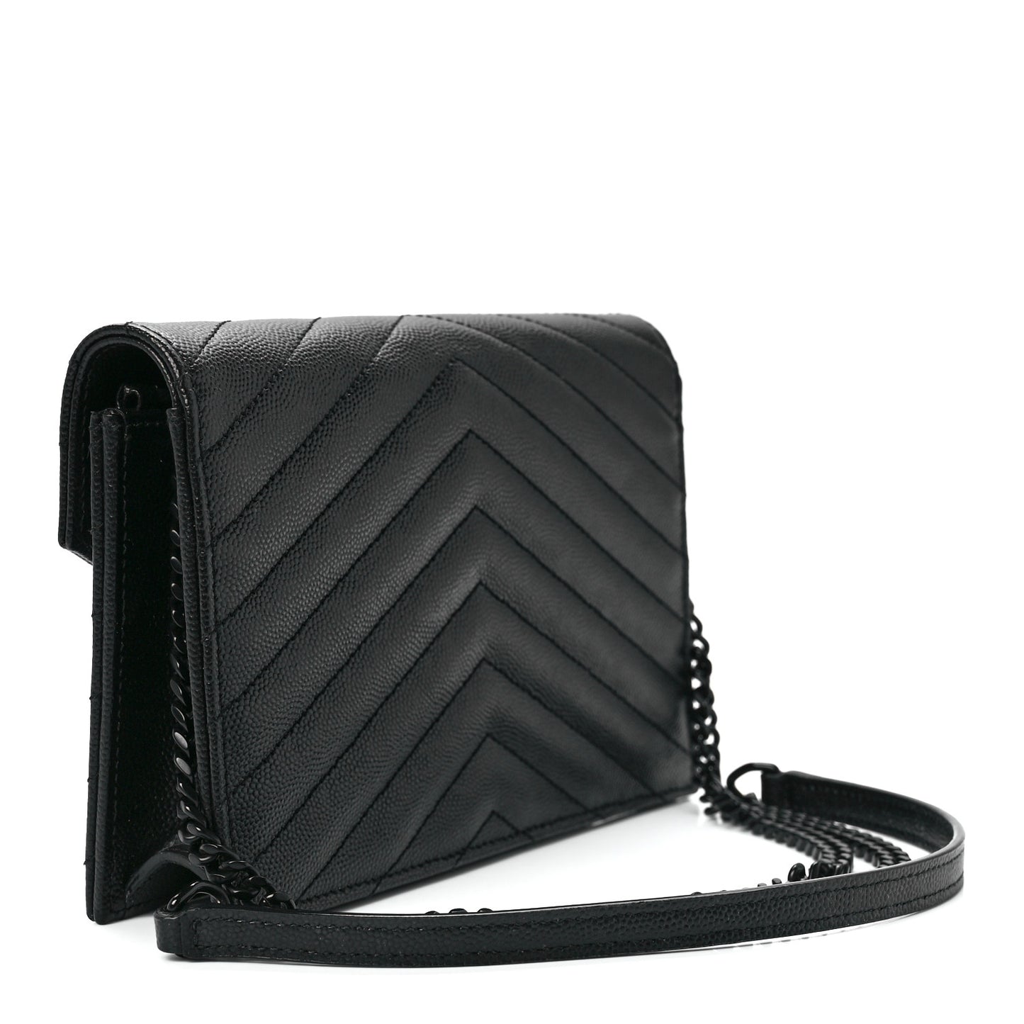 Grain De Poudre Matelasse Chevron Monogram Monochrome Envelope Chain Wallet Black