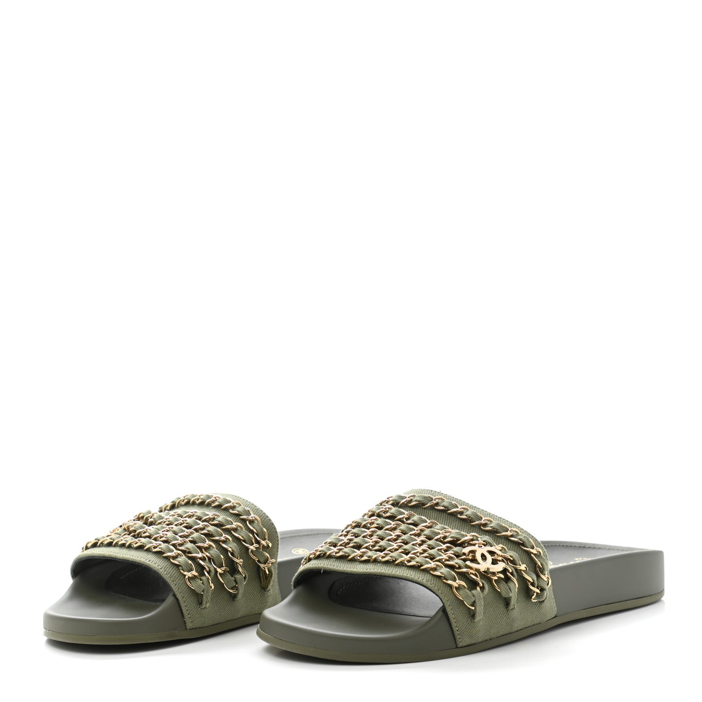 Canvas Chain Flat Sandals 38 Khaki