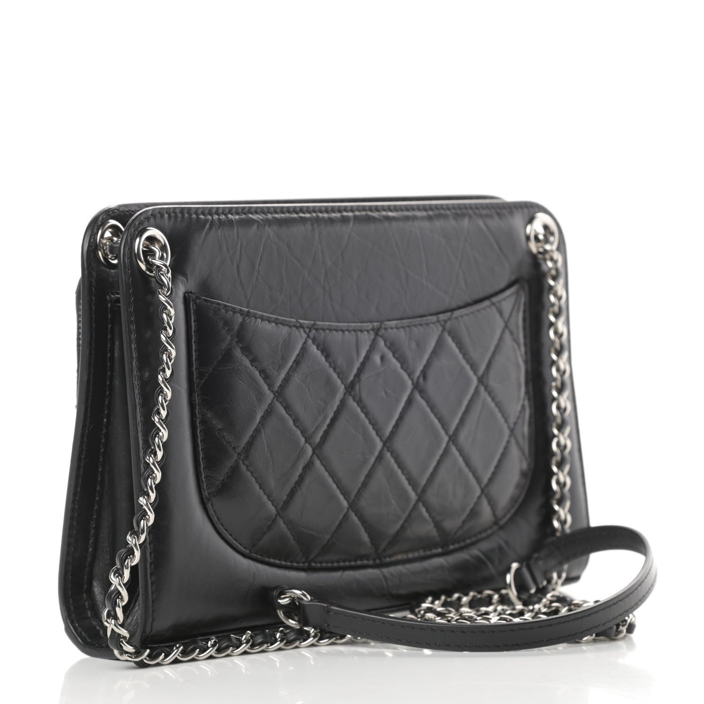 Aged Calfskin Quilted Shoulder Bag Black