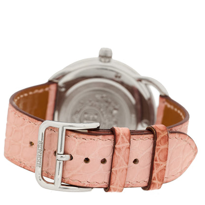 Hermes Stainless Steel Alligator Diamond Bezel Pink Mother of Pearl 38mm Arceau Quartz Watch 3 of 5