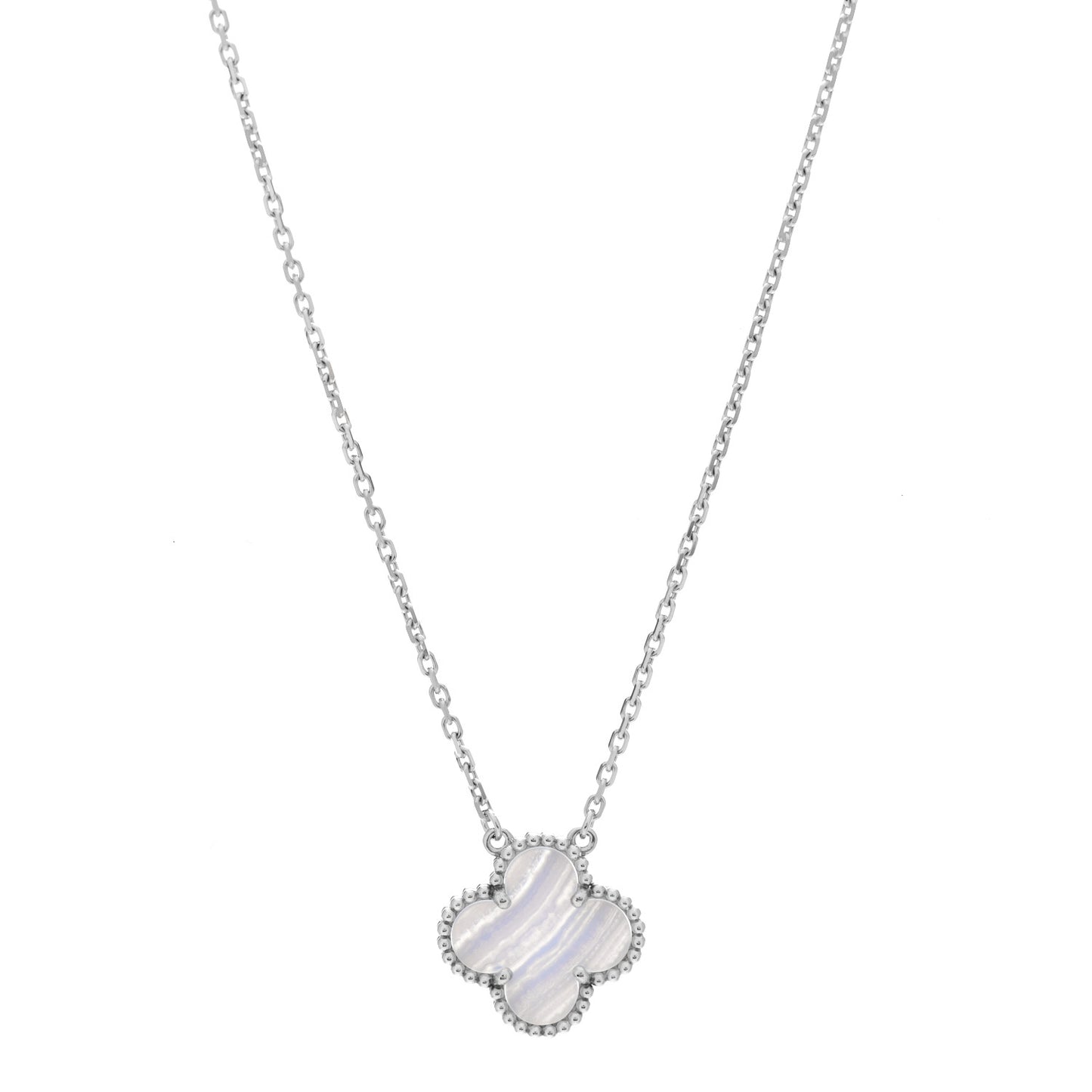 18K White Gold Chalcedony Vintage Alhambra Pendant Necklace