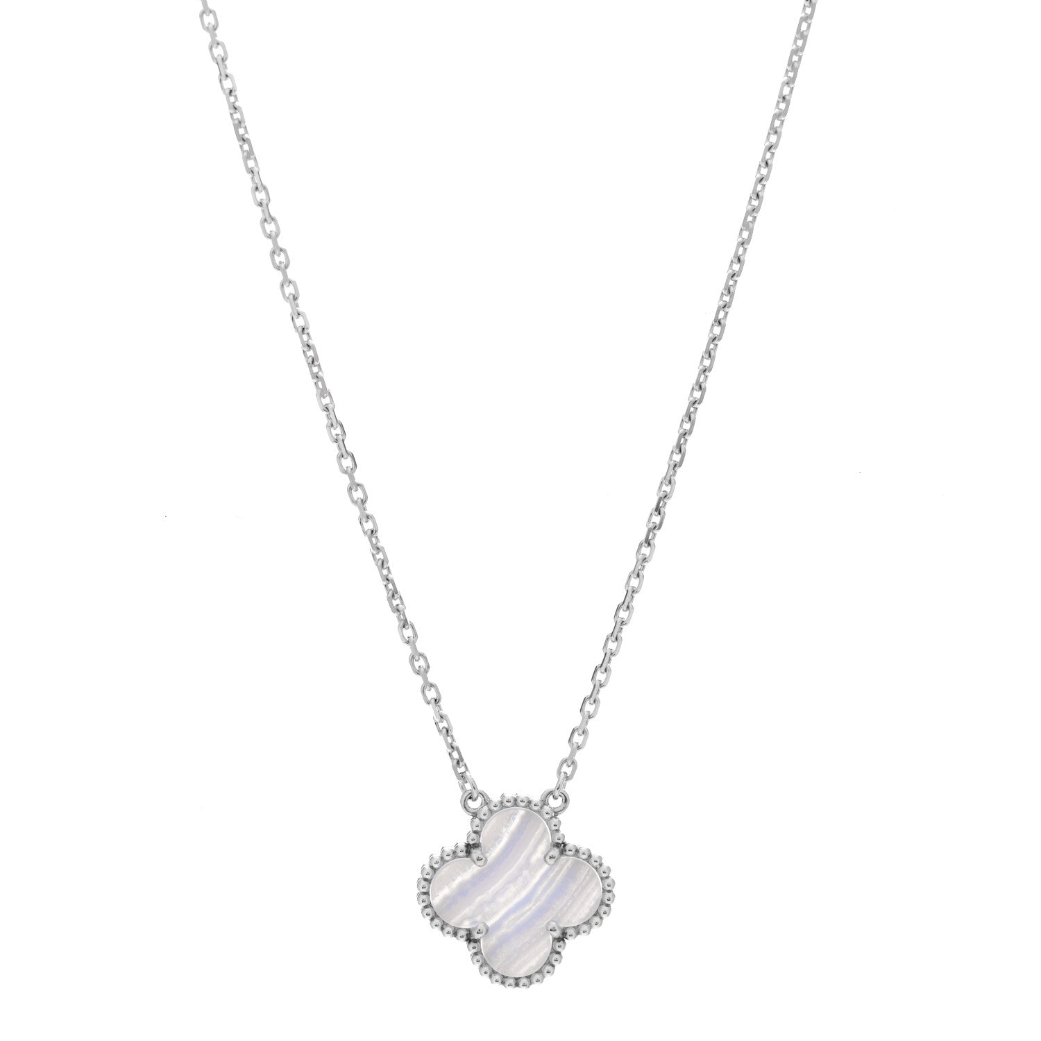 Van Cleef & Arpels 18K White Gold Chalcedony Vintage Alhambra Pendant Necklace 1 of 5