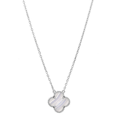 Van Cleef & Arpels 18K White Gold Chalcedony Vintage Alhambra Pendant Necklace 1 of 5