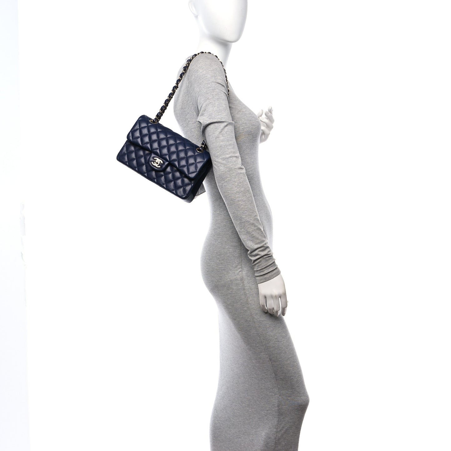 Caviar Quilted Small Double Flap Blue