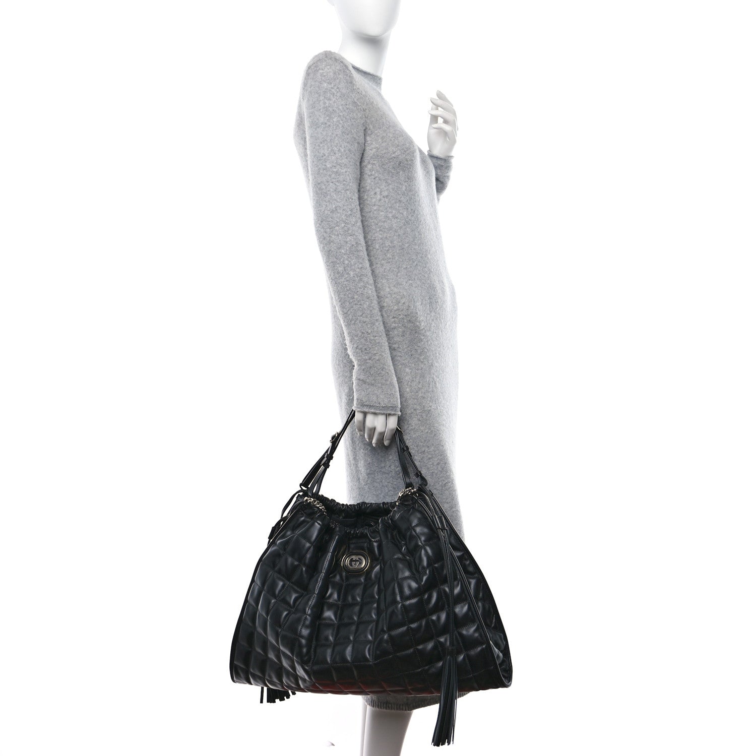 Gucci Calfskin Quilted Large Deco Tote Bag Black 2 of 12