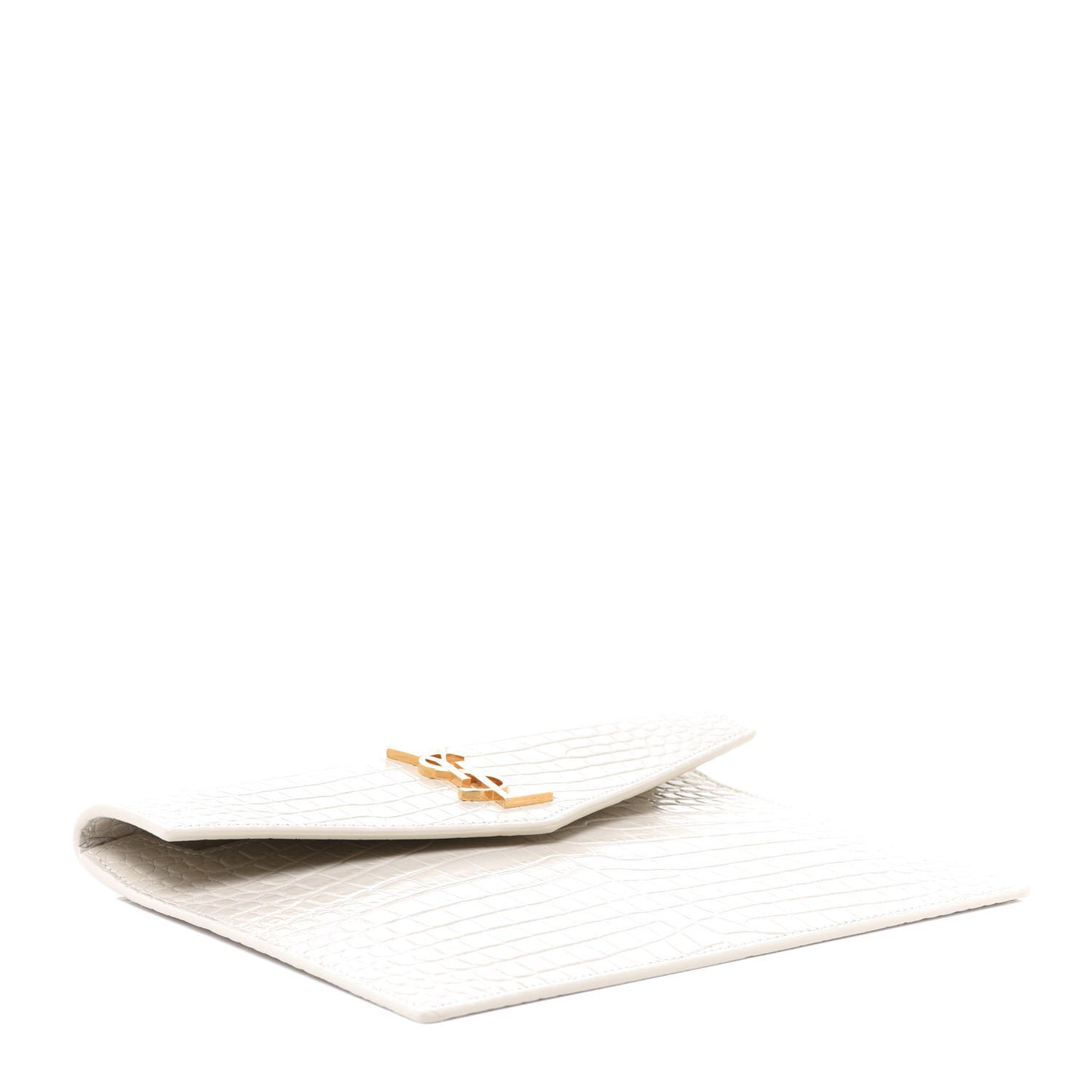 Calfskin Crocodile Embossed Monogram Uptown Baby Pouch Perle