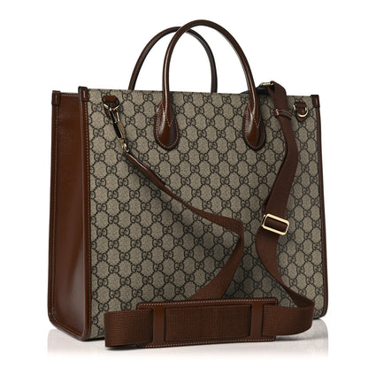 Gucci GG Supreme Monogram Azalea Calfskin Medium Retro Interlocking G Tote Bag Beige Ebony Brown Sugar 3 of 9