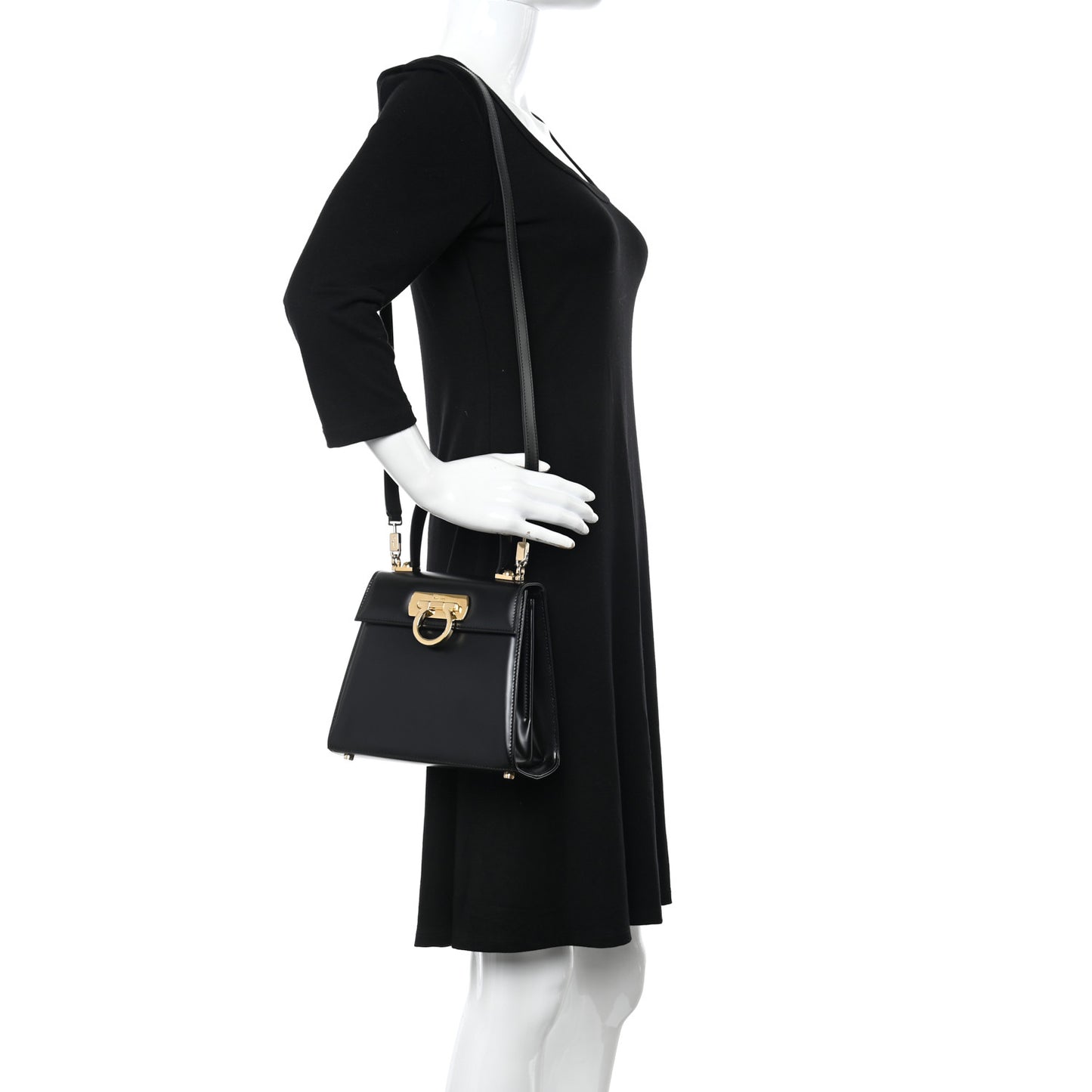 Brushed Off Calfskin Iconic Top Handle Bag Black