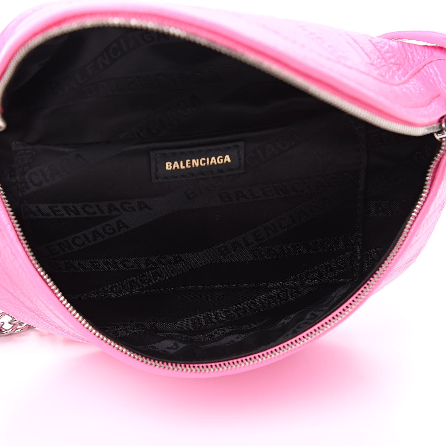 Balenciaga Shiny Goatskin Allover Logo Embossed XXS Souvenir Belt Bag Acid Pink 5 of 8