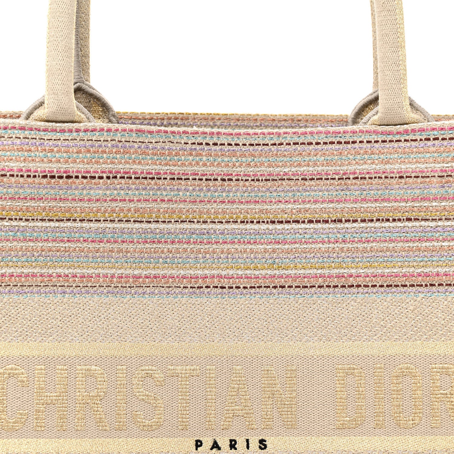 Christian Dior Canvas Embroidered Medium Stripes Book Tote Beige Multicolor 8 of 11