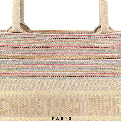 Christian Dior Canvas Embroidered Medium Stripes Book Tote Beige Multicolor 8 of 11