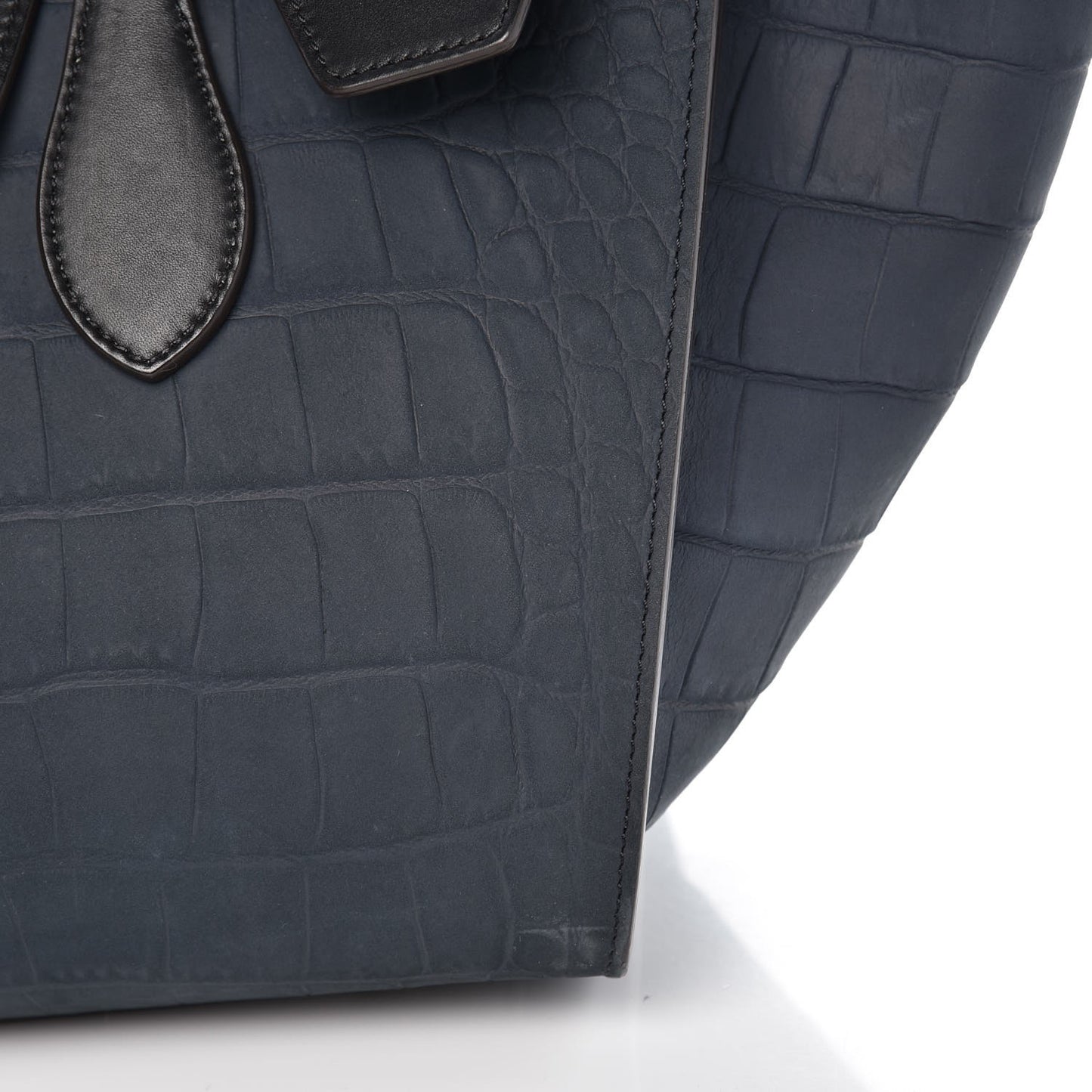 Smooth Calfskin Nubuck Crocodile Embossed Small Tie Knot Tote Navy