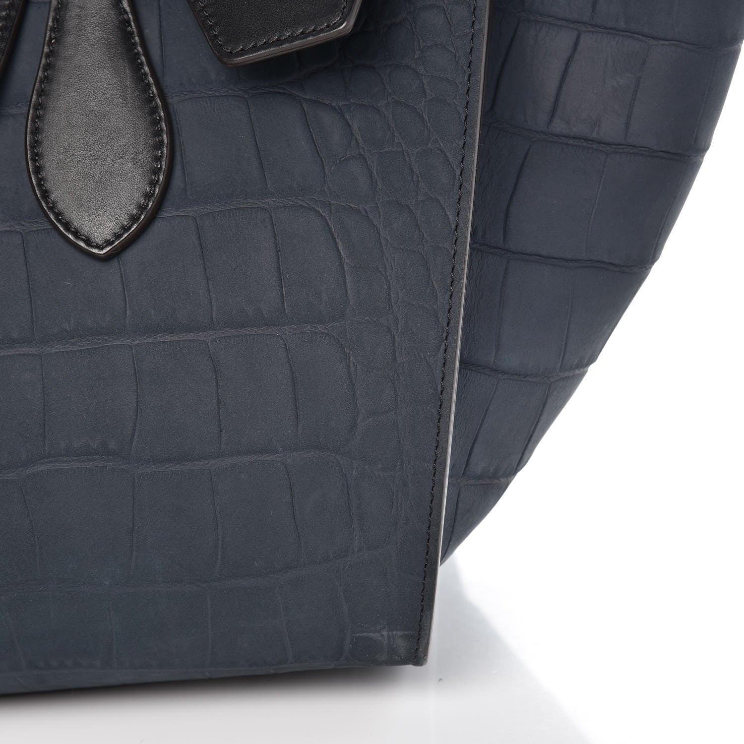 Celine Smooth Calfskin Nubuck Crocodile Embossed Small Tie Knot Tote Navy 10 of 16