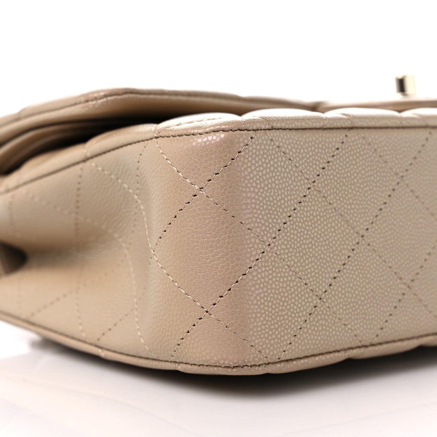 Iridescent Caviar Quilted Medium Double Flap Dark Beige