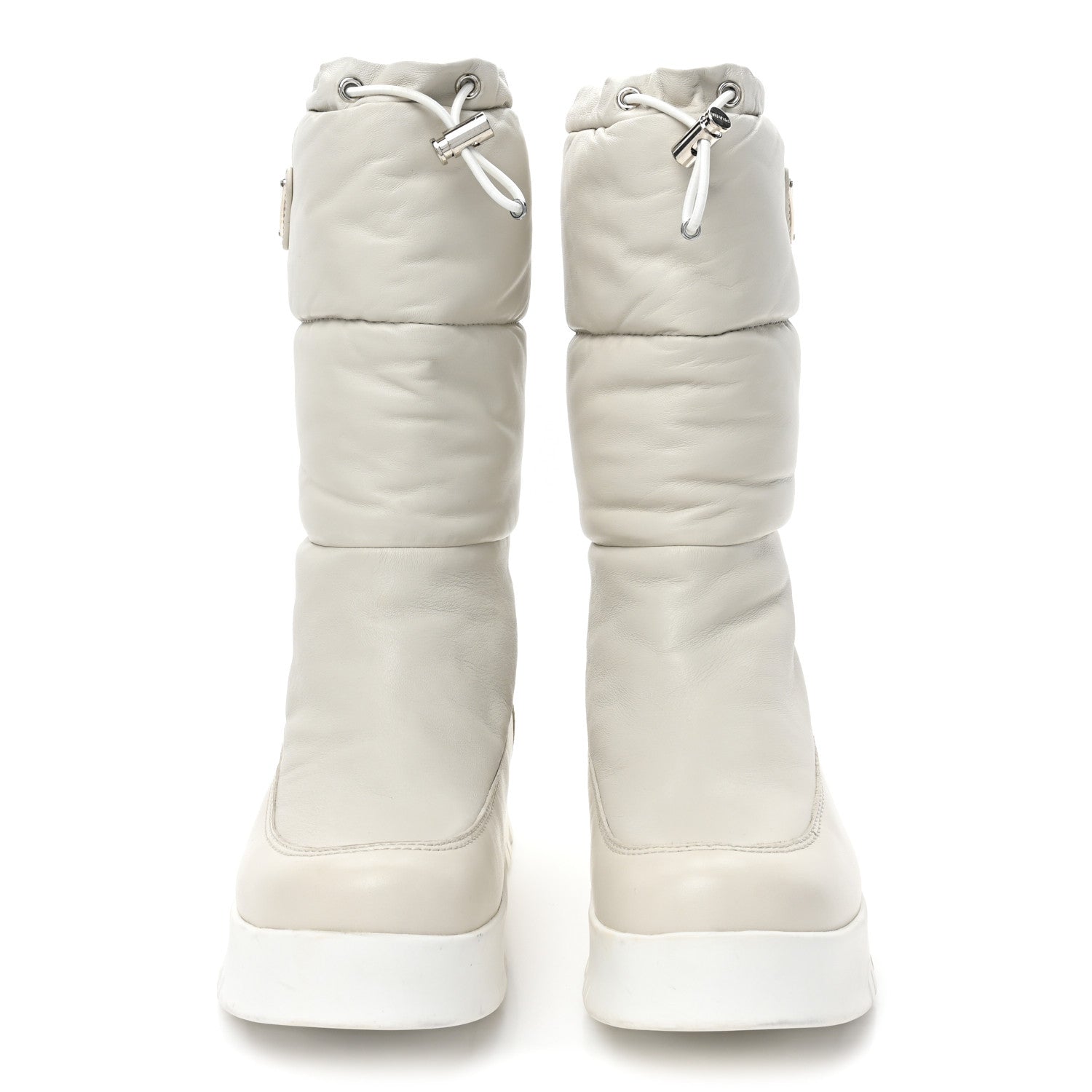 Prada Nappa Metal Triangle Logo Padded Moon Boots 36.5 White 2 of 9