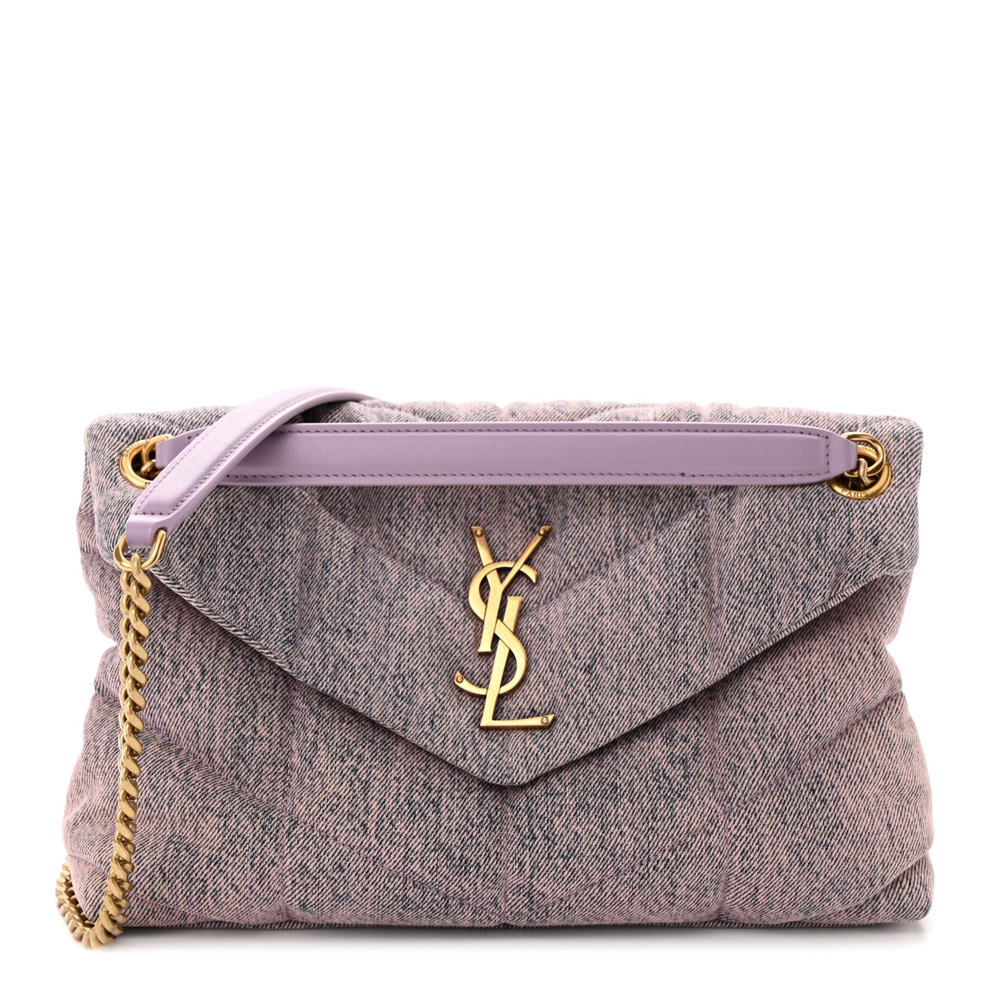 Denim Quilted Small Loulou Puffer Monogram Chain Satchel Bleached Lilac