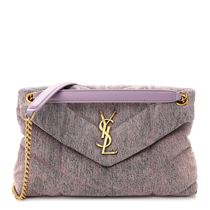 Saint Laurent Denim Quilted Small Loulou Puffer Monogram Chain Satchel Bleached Lilac 1 of 12