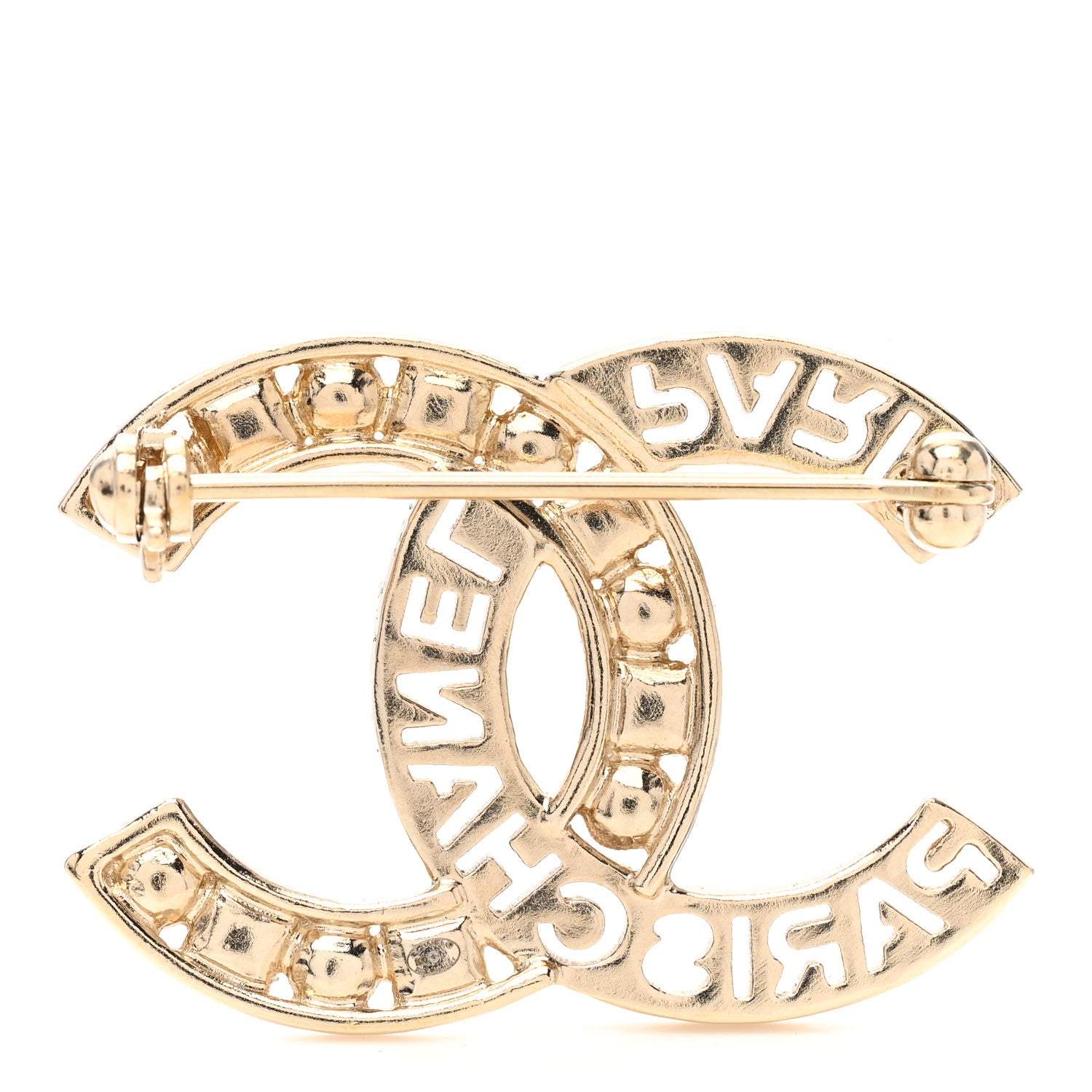 Chanel Crystal Pearl Glass CC Logo Brooch Gold Pink Orange 3 of 5