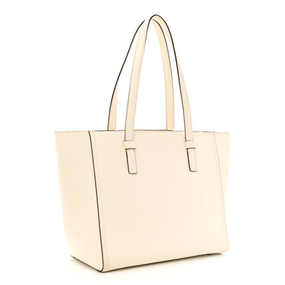 Salvatore Ferragamo Calfskin Perforated Logo Bonnie Tote Ivory Black 3 of 16