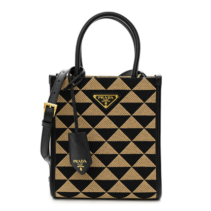 Prada Jacquard Saffiano Triangolo Symbole Embroidered Micro Tote Black Corda 1 of 10