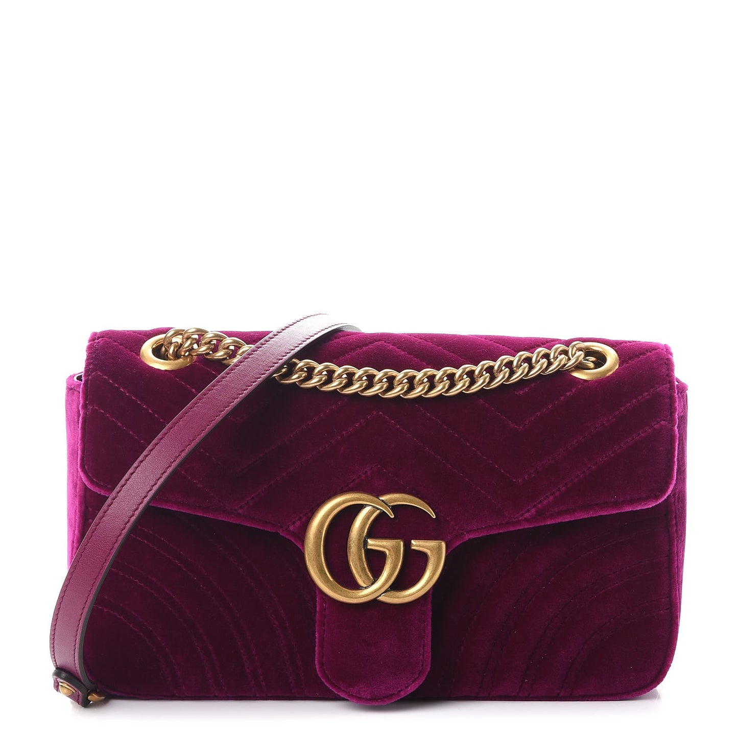 Velvet Matelasse Small GG Marmont Shoulder Bag Fuchsia Violet Cyclamen