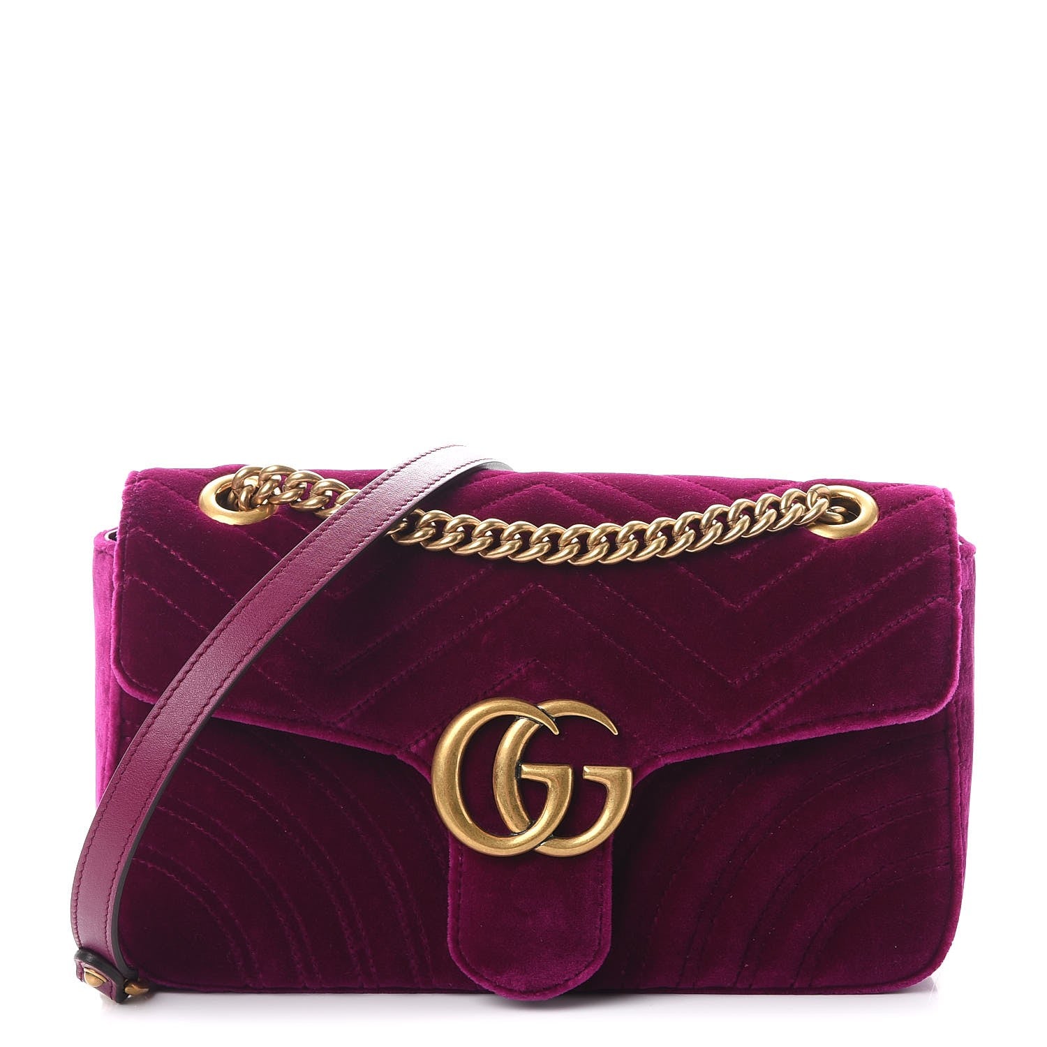 Gucci Velvet Matelasse Small GG Marmont Shoulder Bag Fuchsia Violet Cyclamen 1 of 8
