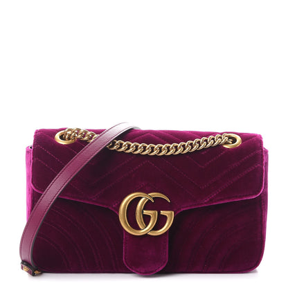 Gucci Velvet Matelasse Small GG Marmont Shoulder Bag Fuchsia Violet Cyclamen 1 of 8
