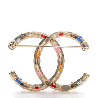 Chanel Pearl Crystal CC Brooch Gold Multicolor 3 of 5