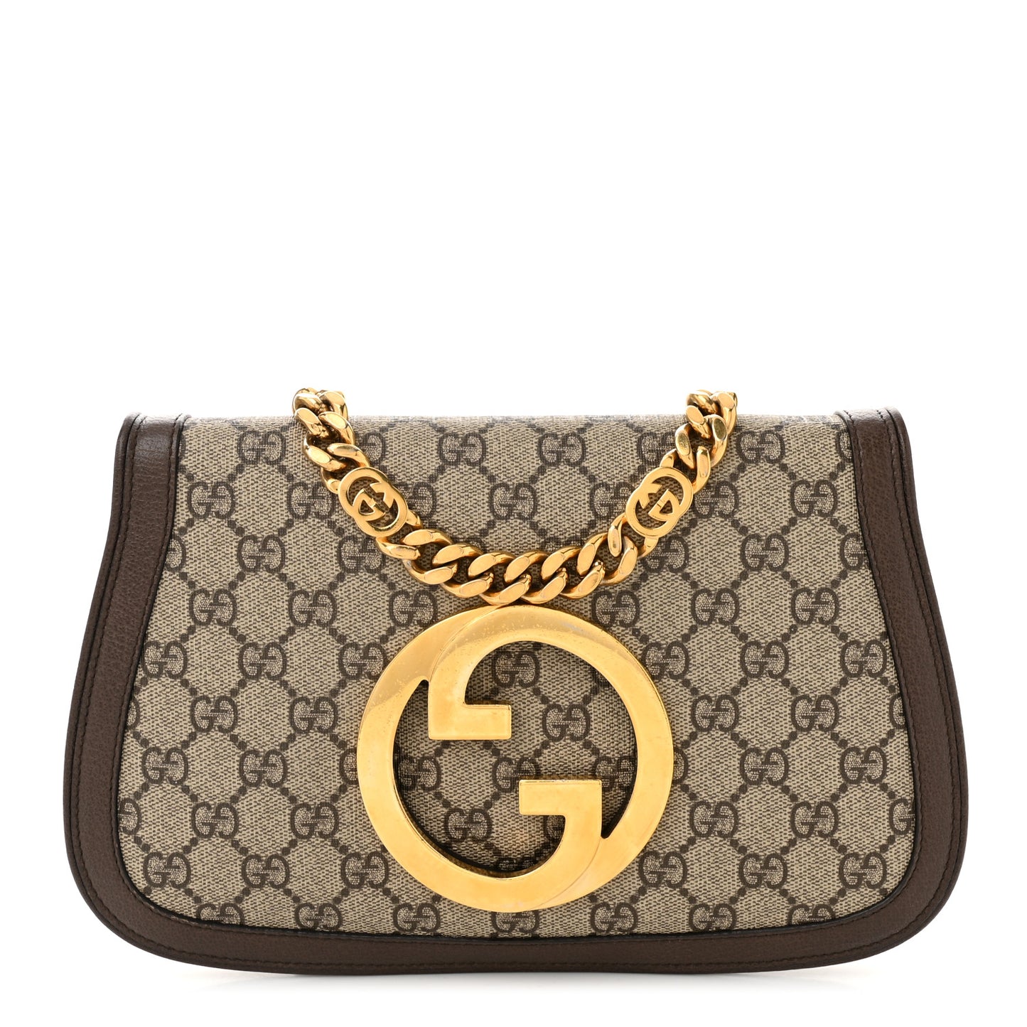 GG Supreme Monogram Textured Dollar Calfskin Blondie Chain Shoulder Flap Bag Beige Ebony New Acero