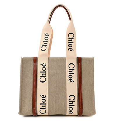 Chloe Cotton Calfskin Medium Woody Ribbon Tote White Brown 1 of 9