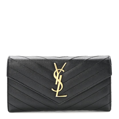 Saint Laurent Grain De Poudre Matelasse Chevron Monogram Flap Wallet Black 1 of 7