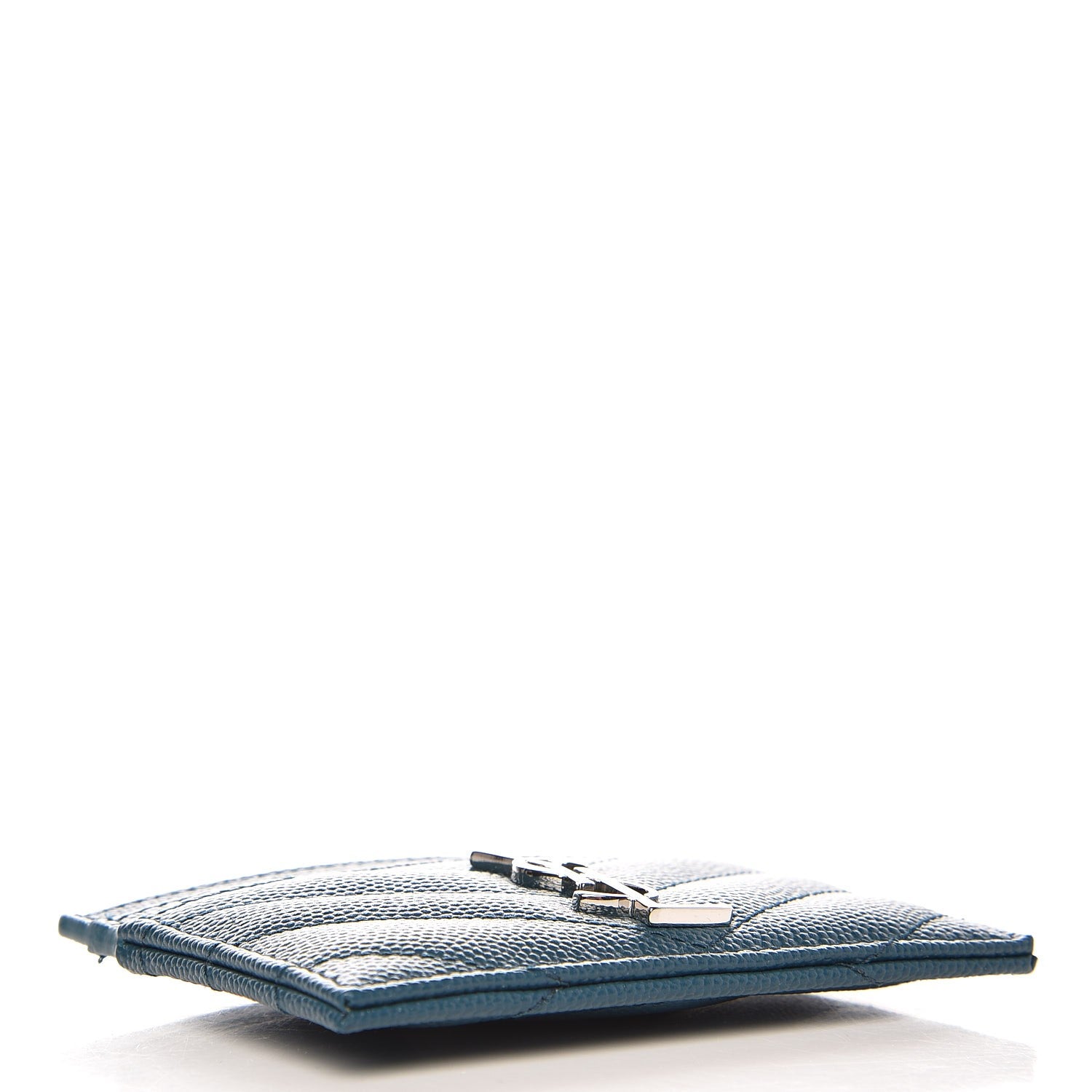 Saint Laurent Grain De Poudre Matelasse Chevron Monogram Credit Card Case Peacock Green 4 of 8