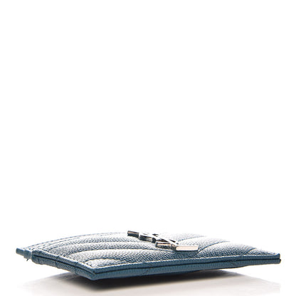 Saint Laurent Grain De Poudre Matelasse Chevron Monogram Credit Card Case Peacock Green 4 of 8