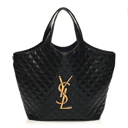 Saint Laurent Lambskin Quilted Maxi Icare Shopping Tote Black 3 of 12