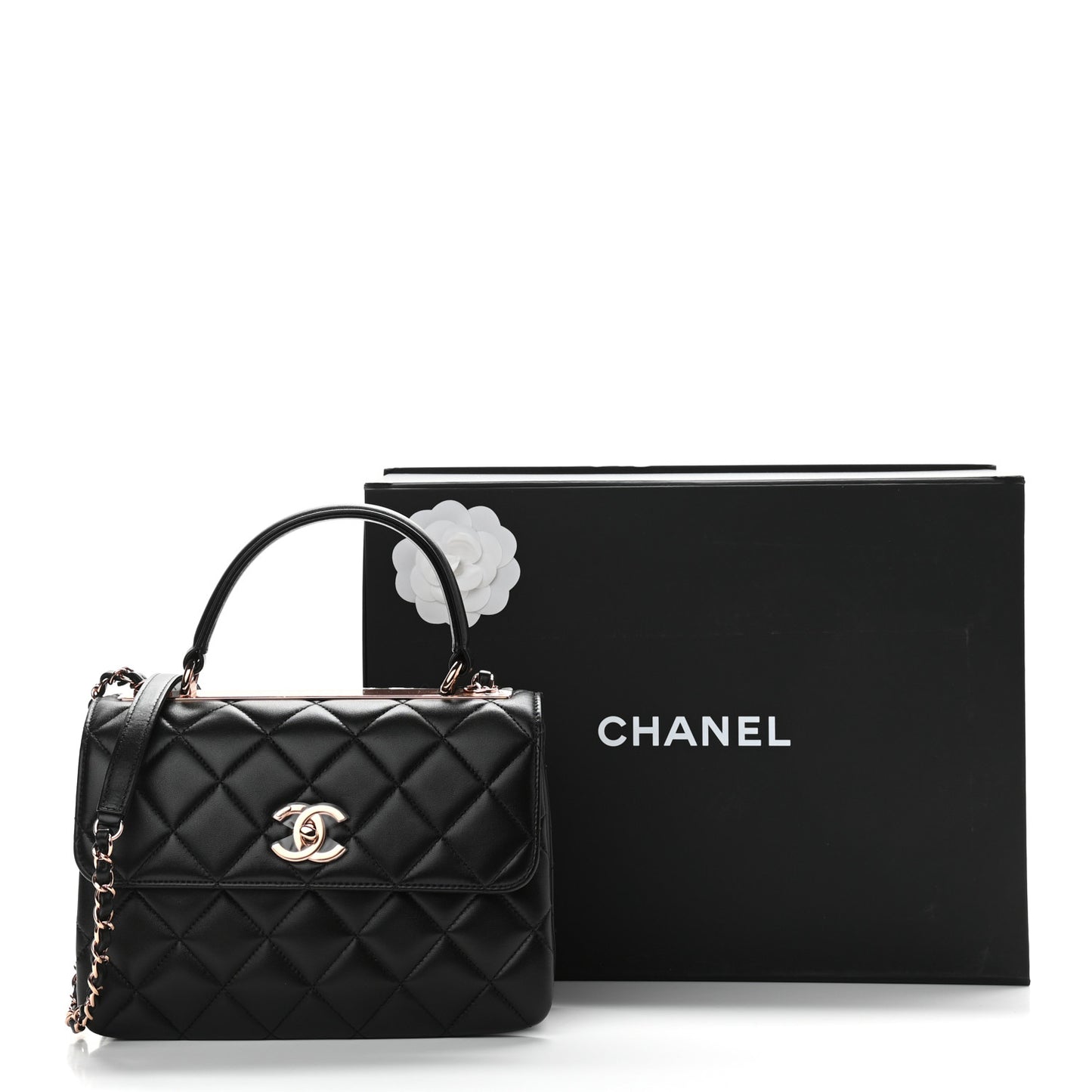 Lambskin Quilted Small Trendy CC Dual Handle Flap Bag Black