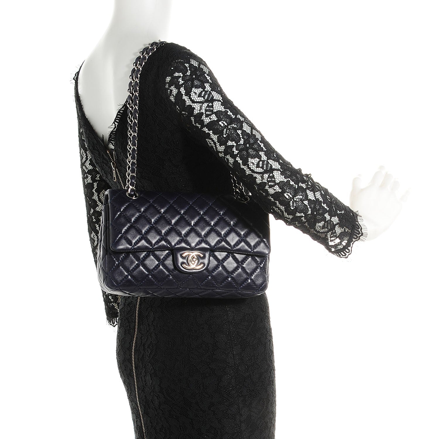 Chanel Lambskin Medium Double Flap Navy 2 of 9