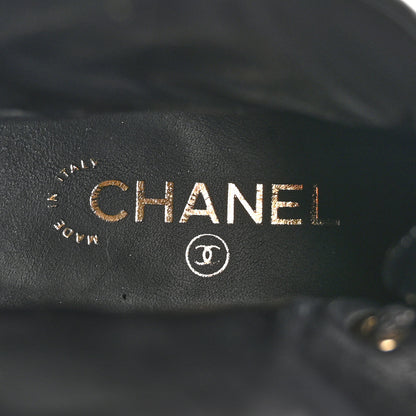 Chanel Shiny Calfskin Quilted Lace Up Combat Boots 38 Black 7 of 10