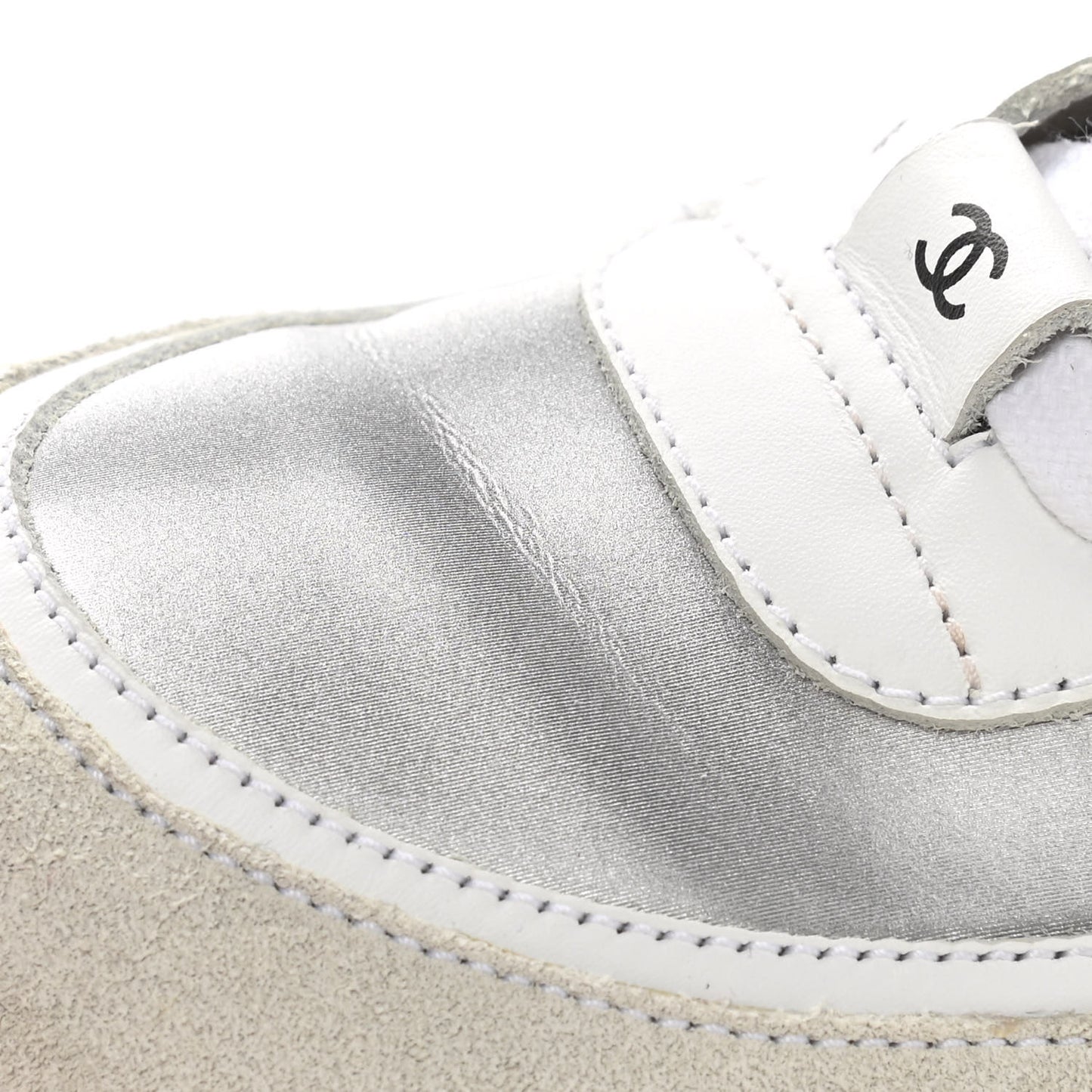 Calfskin Fabric Sneakers 40 White Silver Fluo Pink