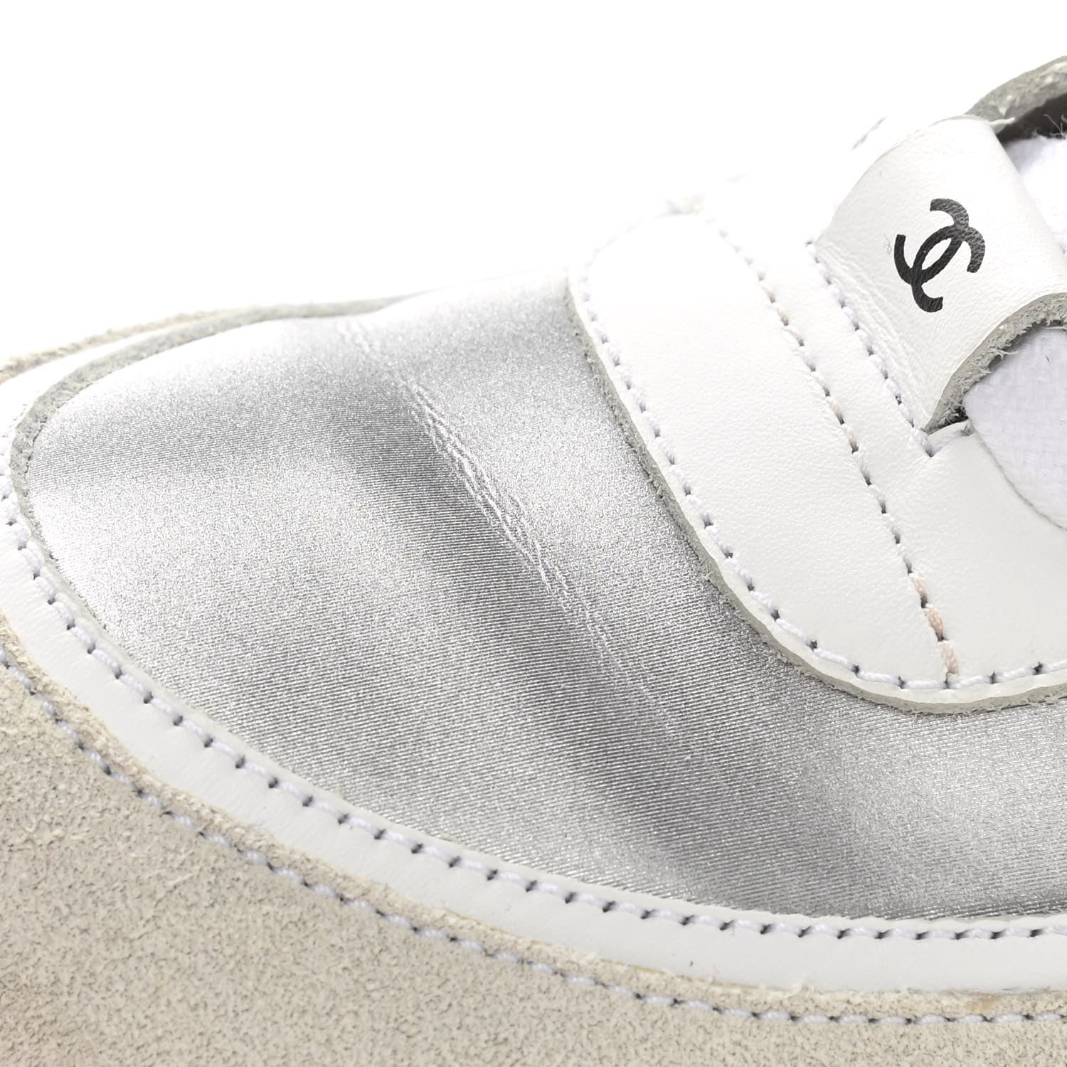 Chanel Calfskin Fabric Sneakers 40 White Silver Fluo Pink 9 of 14
