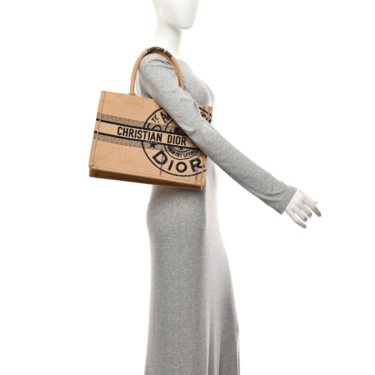 Canvas Jute Embroidered Medium Book Tote Black Beige