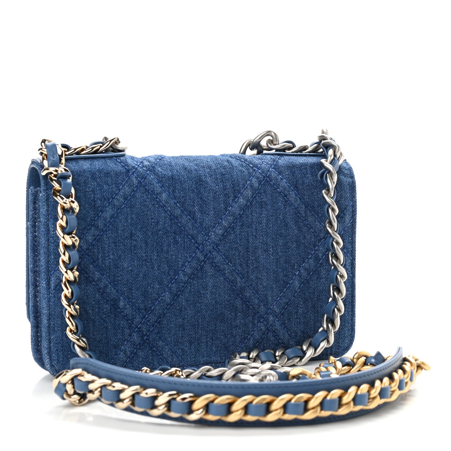 Chanel Denim Quilted Chanel 19 Wallet On Chain WOC Blue 3 of 12